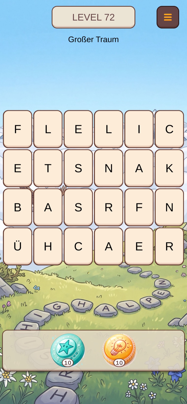 Vorschau von Wort bilden: durcheinandergeworfene Buchstabenfelder