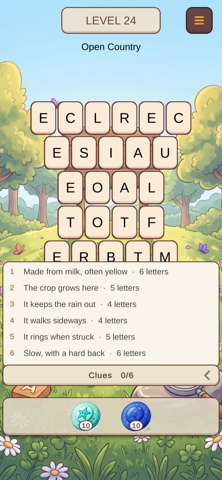 A Clue Hunt board with its pull-up list of clues