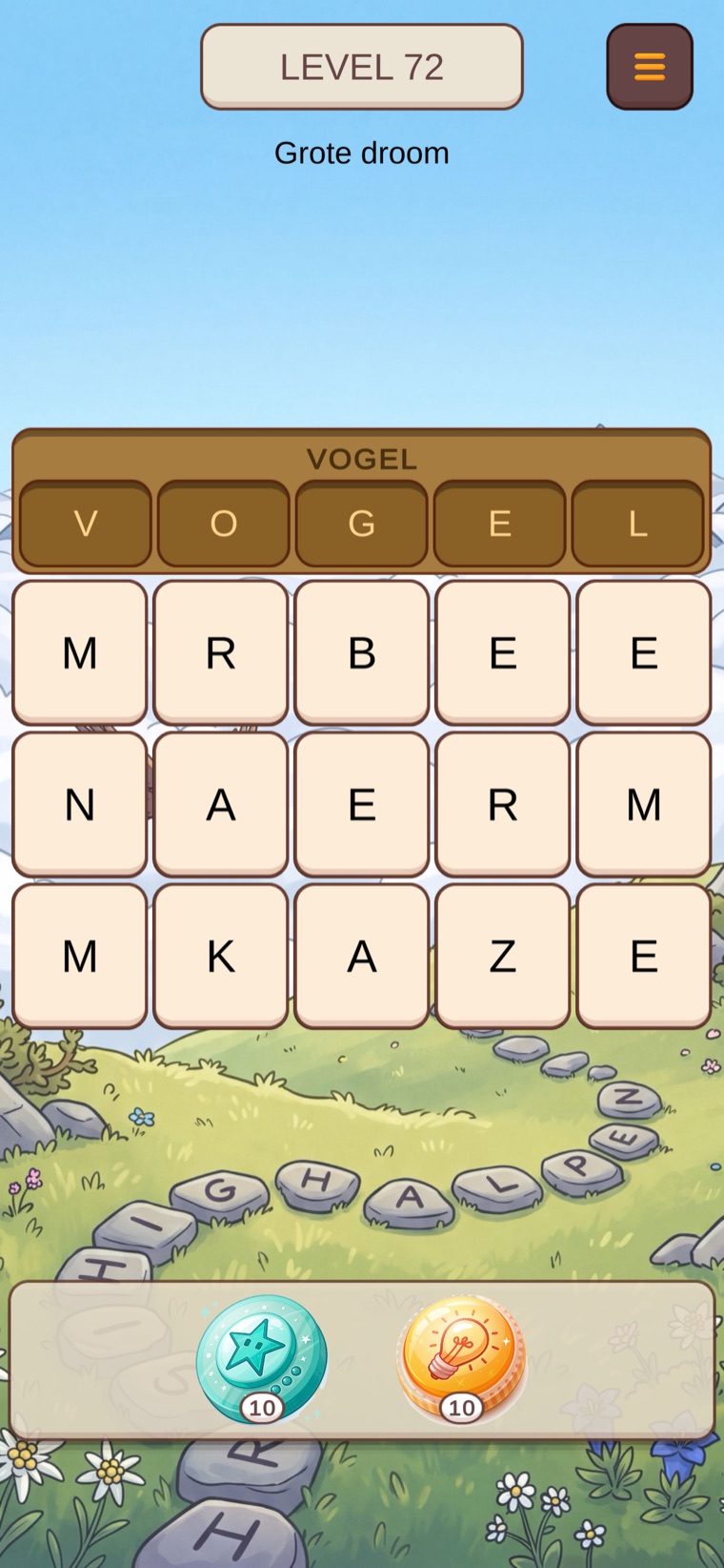 Voorbeeld van Woord vormen: door elkaar gegooide lettertegels